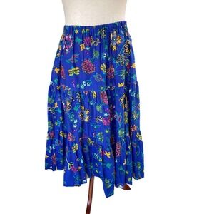 Middlebrook Park Vintage Blue Floral Tiered Cotton Midi Skirt Medium USA